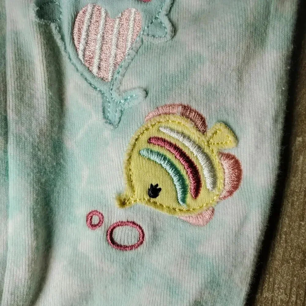 Kids Headquarters Blue Tie Dye Onesie Embroidered Sea Animals Toddler Girl Sz 2T